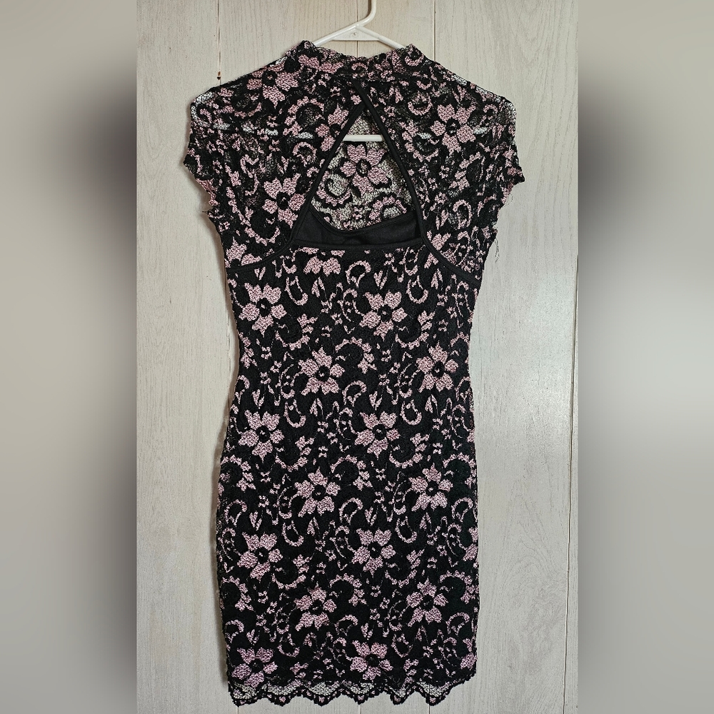 Women's lace party dress, black and pink, size medium